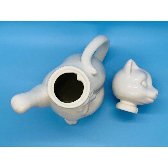 vintage white cat small teapot/beverage server/creamer/pourer ceramic - Picture 7 of 10